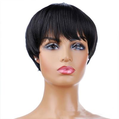 China 100% Wholesale Cheap Silky Straight Wave Hair Pixie Cut For Color Woman Machine Made Short Natural Black Human Wigs for sale