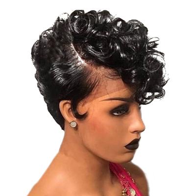 China Wholesale Swiss Curly Pixie Cut Bob Lace No Tangle Ombre Brown Color Curly Pixie Cut Bob Virgin Full Cuticle Aligned Hair Lace Front Wigs for sale