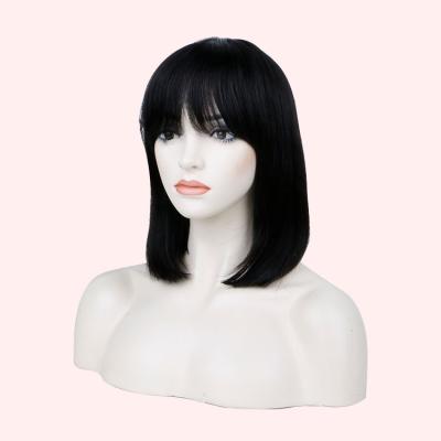 China Cheap Silky Straight Wave Hair Bob Machine Made Wigs With Bangs, Naturally Black Straight Hair Wigs for sale