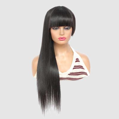 China Wholesale Silky Straight Remy Brazilian Straight Full Wave Machine Made Wig With Bangs Natural Color No Lace Hair Wigs For Women for sale