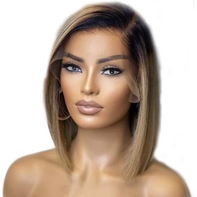 China Short Bob Ombre Color Wigs For Black Women Pixie Cut Lace Front Short Bob Wig Human Hair Wigs With Preplucked For Black Women for sale