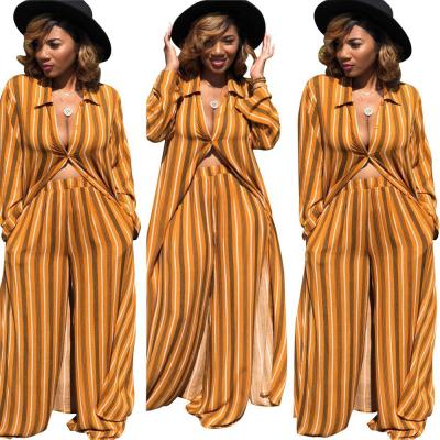 China 80811-MX37 Stripes2 Piece Breathable Casual Sets Wide Leg Overalls For Women for sale