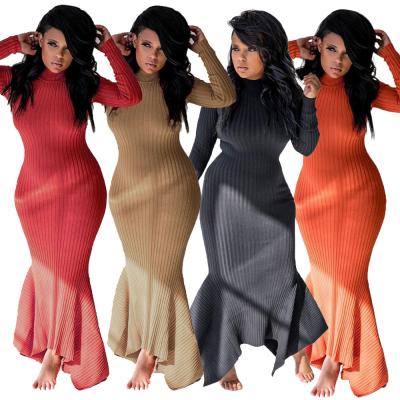 China B1204TA85 Wholesale Autumn Solid Color Breathable Knitted Dresses Long Sleeve Women Bodycon Dress for sale