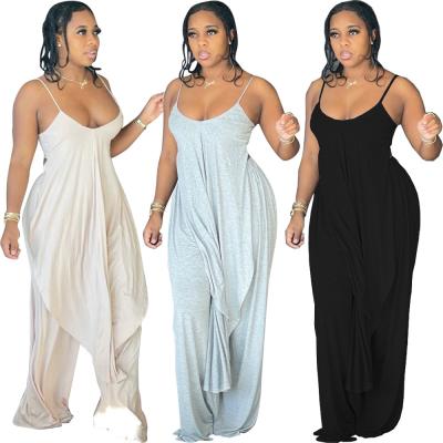 China 10301-MX19 Breathable Spaghetti Strap Wide Leg Plus Size Overalls Women Sehe Fashion for sale