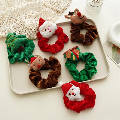 China New Cartoon Daily Life Santa Snowman Elk Christmas Tree Velvet Hair Scrunchies Elastic Hair Rope Hair Accessories For Girls Party for sale