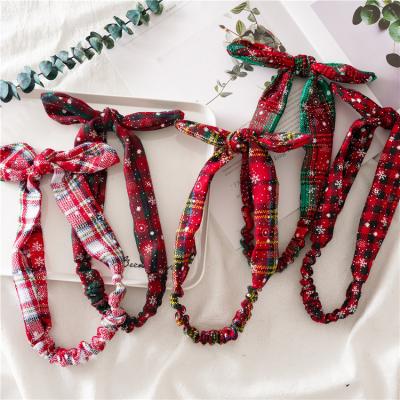 China Daily Life Christmas Hair Accessories For Women Girl Red Green Bow Tied Hairband New Year Gift Snowflake Elastic Hair Scrunchies for sale