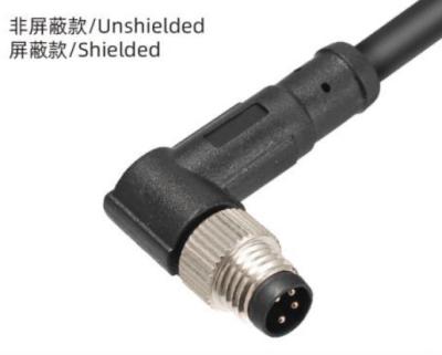 China Waterproof IP67 M8 Angled Male Plug Overmolded 3 - 8A for Outdoor Applications à venda