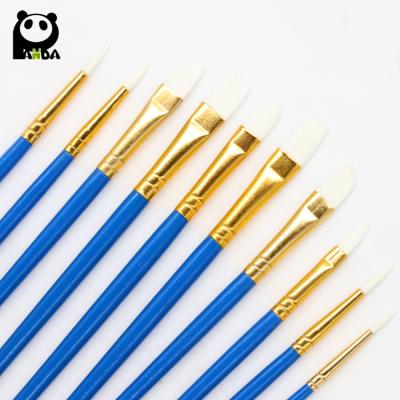 China High Quality White Nylon Hair Acylic and Watercolor Paint Brush Set 10pcs with Yellow Aluminum Ferrule and Gold Tip End for sale