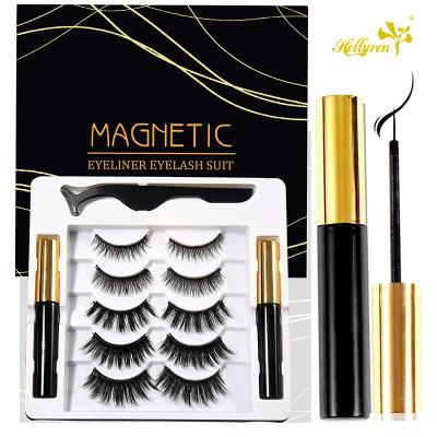 China Soft Texture Vegan Faux Mink Waterproof 3D Magnetic Eyelash 5 Pairs With Magnetic Eyeliner for sale