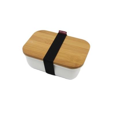 China Easy to clean and easily use to wash NFC1814-1 rectangular shape ceramic lunch bento box with bamboo lid for sale