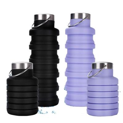 China Sustainable Collapsible Water Bottle Leak Proof Portable Silicone Food Grade Sports Travel Water Bottle for sale