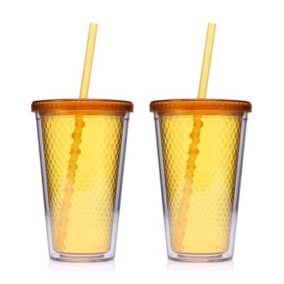 China Best Selling High Quality 16oz Hive Stocked Insulated Double Wall Acrylic Tumbler Cups with Removable Lid and Straw, BPA FREE for sale