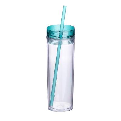 China Best Selling Sustainable 16oz Double Wall Acrylic Insulated Togo Cold Tumbler Cups with Screw Thread Lid and Removable Straw, BPA FREE for sale