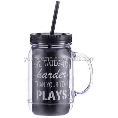 China Hot Selling Product Customized Beverage 20oz Double Wall Insulated Plastic Mason Jar Tumbler Mug With Lined Straws for sale