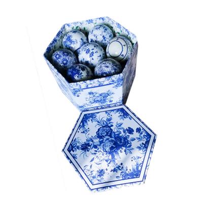 China Fashion Cross-border new Chinese blue and white porcelain Christmas ball set box 75mm plastic foam ball pendant holiday decorations for sale