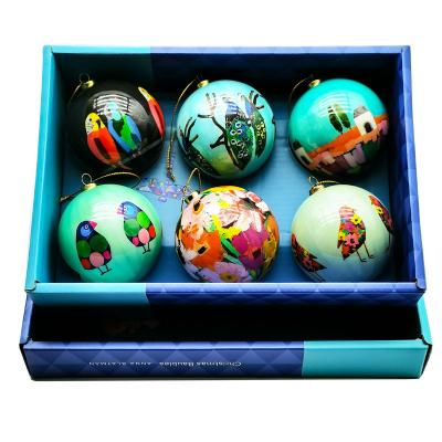 China Modern Christmas ball set New Year's flower and bird pattern paper ball solid styrofoam ball Christmas tree ornaments for sale