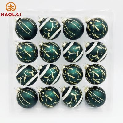 China Christmas tree ornament 2023Christmas holiday decoration 8cm painted Christmas pattern glass balls box exquisite Christmas tree decoration pendant for sale