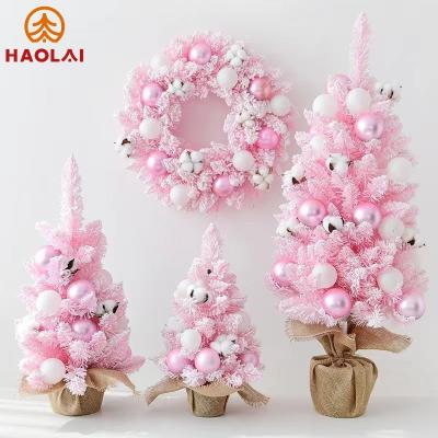 China Christmas tree ornament Pink colorful Christmas plastic ball shape beautiful small Christmas tree holiday wedding birthday gift decoration for sale