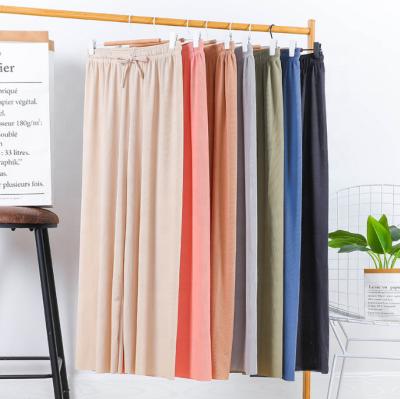 China 2022 Version Korean Wholesale Anti-static Loose High Elastic Ice Silk Wide Leg Pants Women's Summer Slim Straight Pants for sale