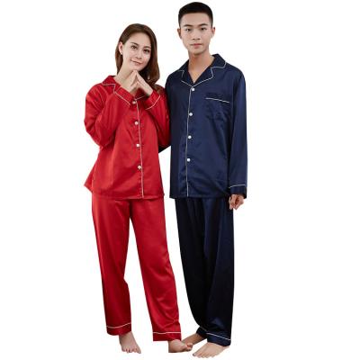 China 2021 New Styles Breathable Comfortable Long Sleeves Couple Stain Adult Nightgowns for sale