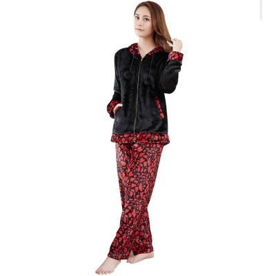 China Factory Price Direct Selling Best Long Sleeves Breathable Comfortable Warm Women Pajamas Set With Flannel for sale