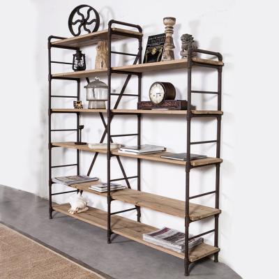 China Bookcase Wooden Metal 5 Tiers Display Stand Book Shelves for sale