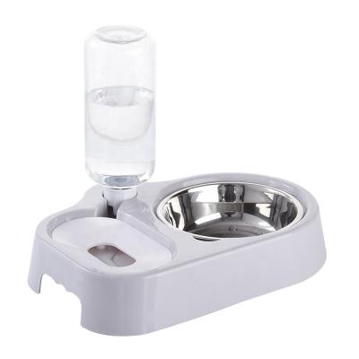 China Sustainable Double Wheels Feeder Designer Feeding Pet Plastic Bowl for sale