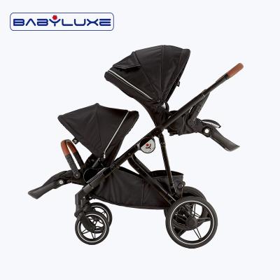 China New Style Twin High View Oxford Stroller Pram Double Seats Luxury Portable Folding Twin Baby Stroller for sale