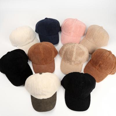 China COMMON Women's Lambswool Winter Hat Baseball Cap Solid Color Warm Sports Caps Custom Logo Wholesale for sale