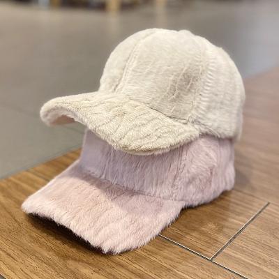 China 2022 Fashion 2022 Solid Color Adjustable Wild Fur Winter Solid Color Plush Baseball Cap Warm Cute Hat For Women Sport Hats for sale