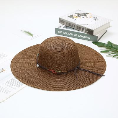 China Large Wide Brim Straw Hat With Sea Shell 2022 New Summer Style Beach Umbrella Sun Hats Eco-friendly for sale