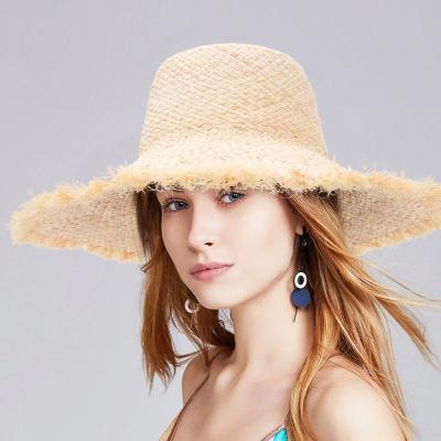 China Eco-Friendly High Quality Summer Beach Sun Hats Fashion Rough Brim Raffia Straw Hat Wholesale for sale