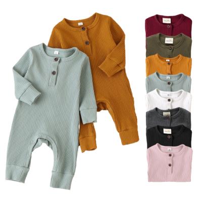 China Spring Autumn Solid Cotton Toddler Baby Clothes Ribbed Cotton Overalls Long Sleeve Newborn Baby Rompers for sale