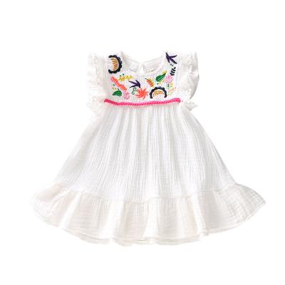 China Wholesale Yiwu Fashion Breathable Toddler Girls Dresses Mexican Floral Casual Cotton Striped White Dress For Girls Kids for sale