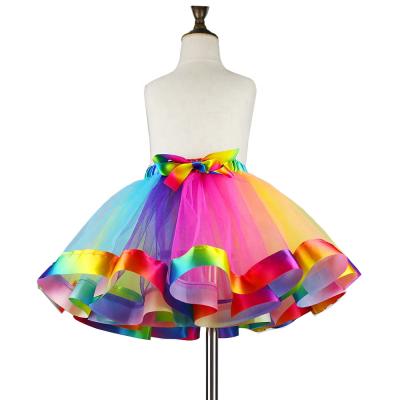 China Anti-wrinkle Newest Design 0-9Y Layered Tulle Rainbow Tutu Skirts Toddler Girl Mini Skirt With Ribbon Children Kids Petticoats Ballet Dance Tutu for sale