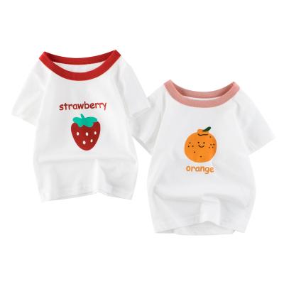 China Yiwu Haier Clothing Summer QUICK DRY Baby Clothes Shorts White Sleeve Print Fruit Letter Cotton Top T-shirt For Kids for sale