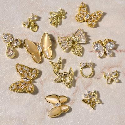 China Metal Butterfly Charm 3D Zircon Alloy Nail Art Decorations Luxury Shiny Crystal Jewelry Manicure Pendant Design Accessories for sale