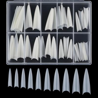 China 100pcs/box Design Good Quality French Acrylic Sharp Stiletto Artificial Fake Nail Tips for sale