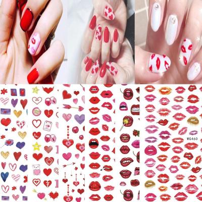 China Sticker Plastic Love Nail Red Lips Lover Nails Slider Art Design Decoration For Valentine's Day for sale