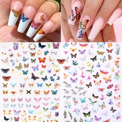 China 3D Butterfly Nail Art Stickers Colorful Blue Flowers Nail Transfer Decals Foils Wraps Decorations YNS001 for sale