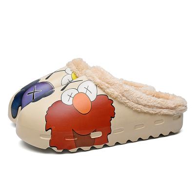 China Wholesale Kids Slippers Warm Fur Striped Yeezy Indoor Indoor Winter Winter Breathable Slides Sandals Cartoon Printed Slide Slippers for sale