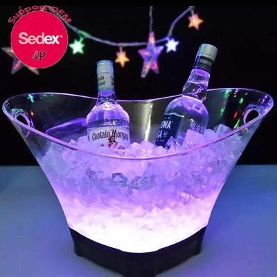 China Hotel Viable Oval Bar Nightclub Clear Acrylic Plastic Rechargeable Electric Led Lightweight Cooler for sale