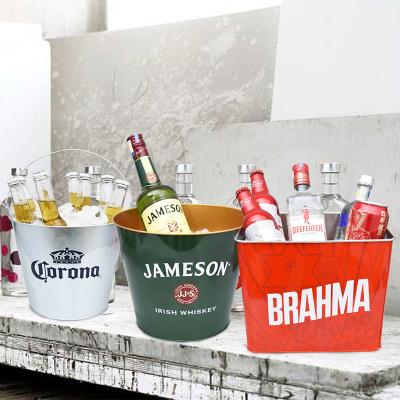 China Sustainable Custom Round Metal Tin Ice Bucket Beer Crown Bottle Serving Buckets Cooler for sale