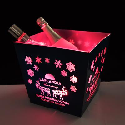 China New Customized Viable Club Bar Beer Spirit Wine Square PP Oil Injection Plastic Led Ice Bucket for sale