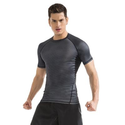 China Men's Sports Fitness T-shirt Men's Black Top Running Casual Short Sleeve Breathable Quick-Drying Round Neck Clothes for sale