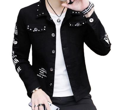 China Breathable spring personalized denim jacket men's Korean ripped social denim jacket trend type rivet jacket for sale