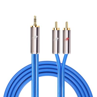 China AUX wire. GOLLEY Speaker LION Y Splitter Adapter Audio RCA Cable 3.5mm Male To 2 RCA Male Audio Cable Stereo Speaker Cable for sale