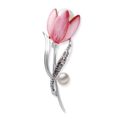 China Luxury Women's Alloy Enchanting Plating Dumb Silver Imported Rhinestones Shell High End Beads Spray Paint Italy Painted Brooch Pin for sale