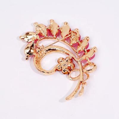 China New Alloy Women's Real Luxury Dress Brooch Luxury Plating Gold Import Rhinestone Opal Oversized Branch Pin Type for sale