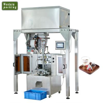 China Beverage Cub triangle tea bag automatic measuring nylon packing machine with string and tag for sale